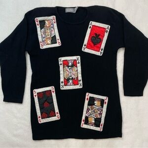 Vintage Lambswool & angora heavily beaded long sleeve black sweater Vegas, Small